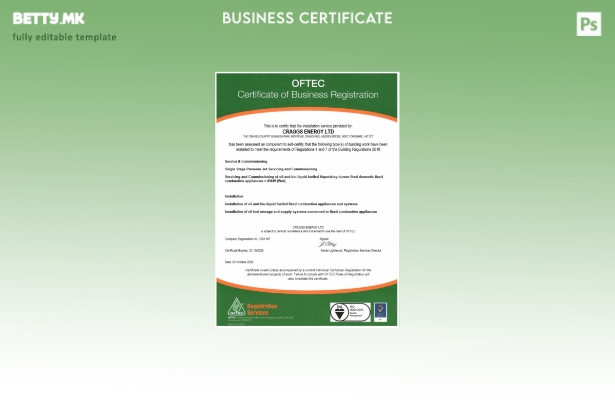 модерен стил USA OFTEC сертификат за регистрација Шаблон за шаблон Word и PDF